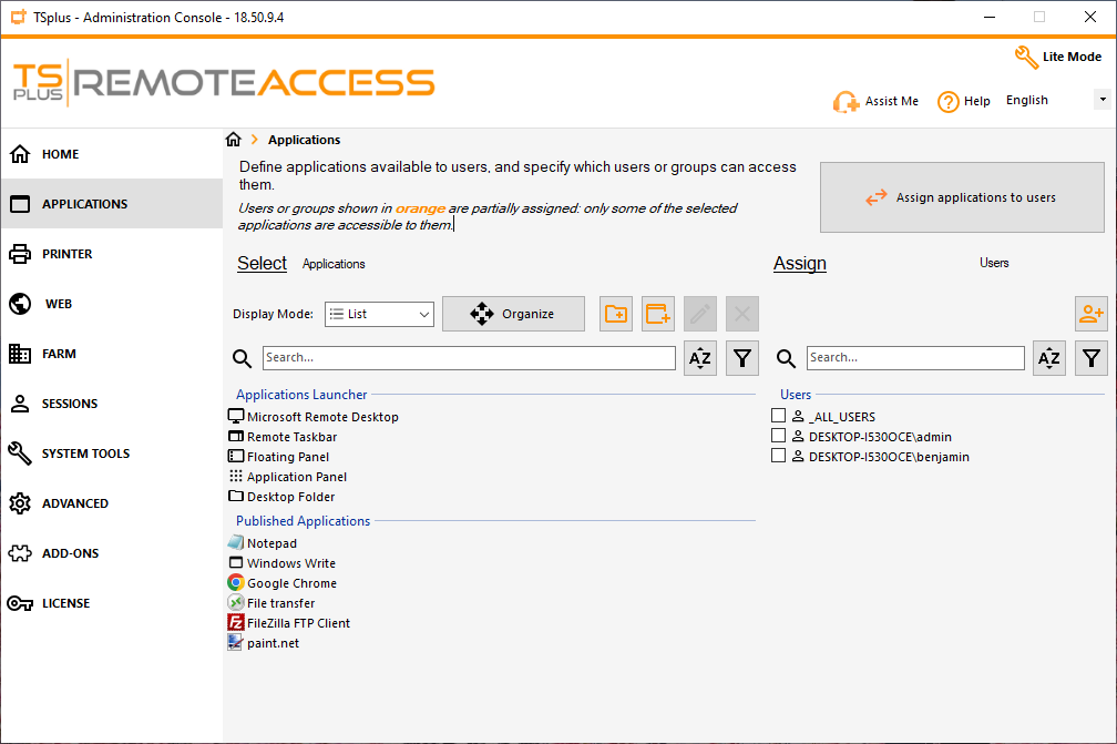 AdminTool Applications Applications Section