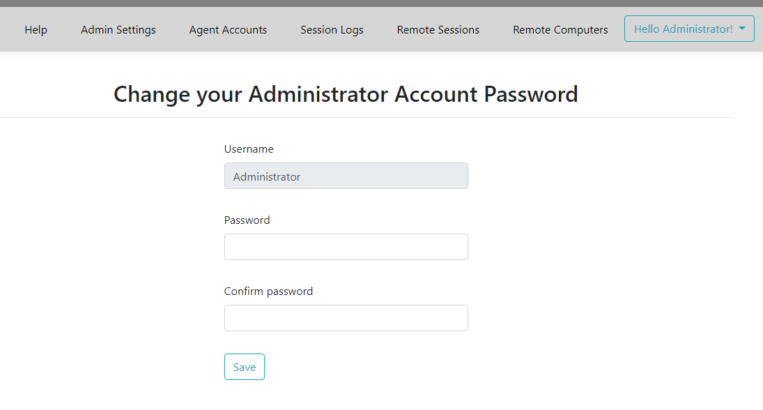 Administration program change administrator password button