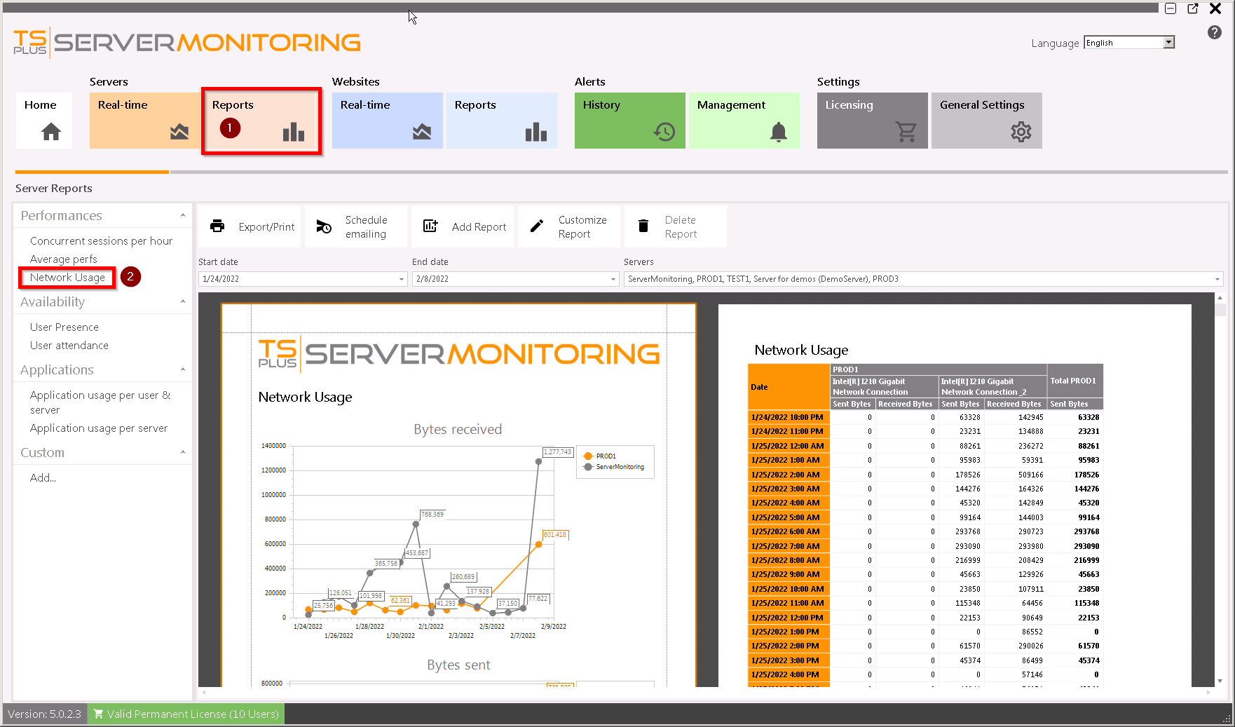 Server Network Usage Report Screenshot