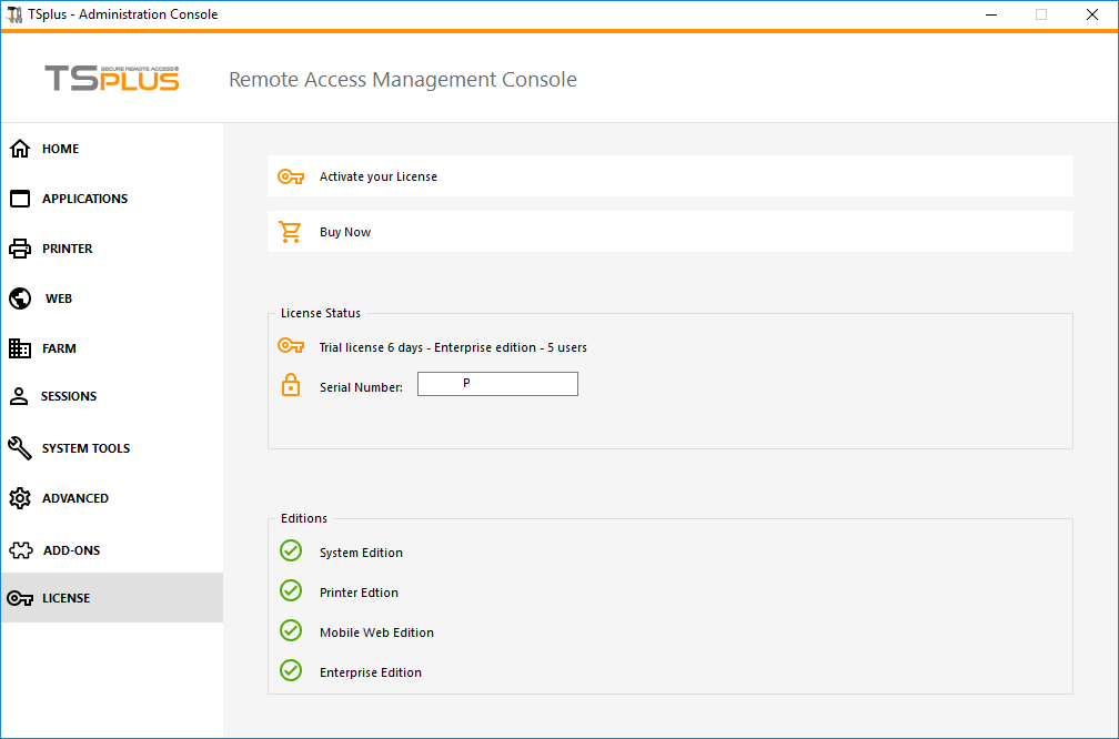 Admin Tool License Screen
