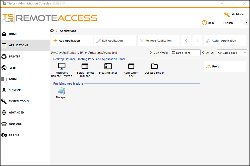 Admin Tool Applications Screen